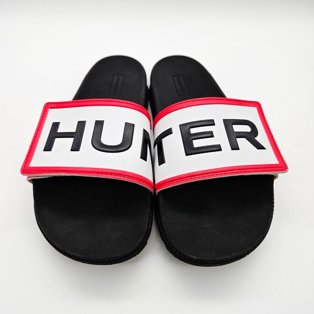 HUNTER Original Adjustable Logo Slides White/Red/Black Sandal